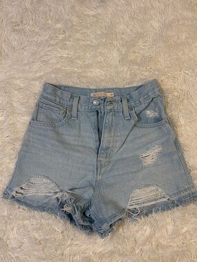 Levi’s Light Blue Distressed High-Waisted Mom Shorts